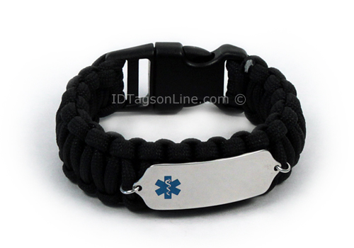 Black Paracord Medical ID Bracelet with Blue Medical Emblem. - Click Image to Close
